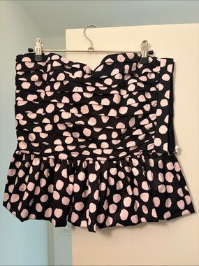 NWT Tanya Taylor Black and Light Pink Polka Dot Peplum Strapless Top